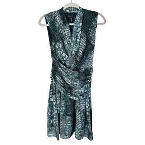KENNETH COLE Blue Snake Print Reptile Sleeveless Drape Dress Size XS Sleeveless